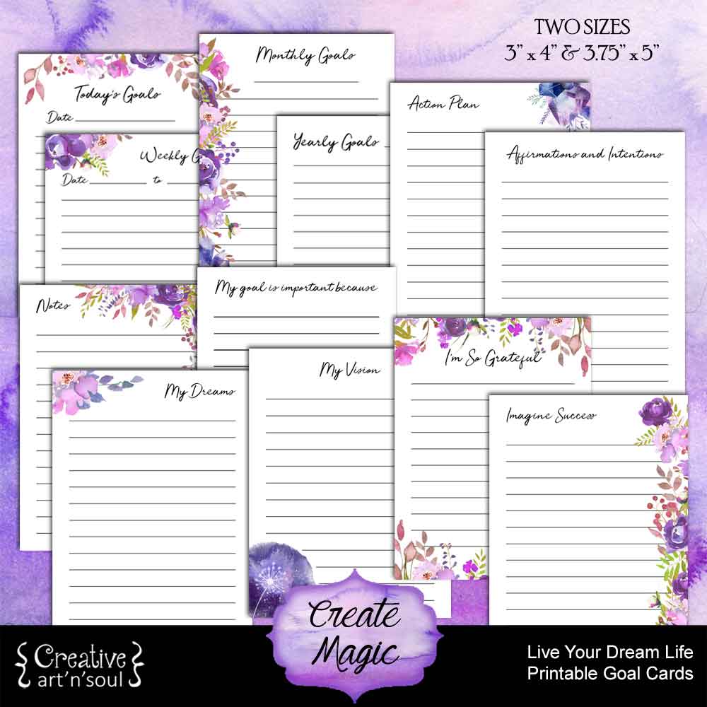 Create Magic Printable Goal Cards Creative ArtnSoul Store