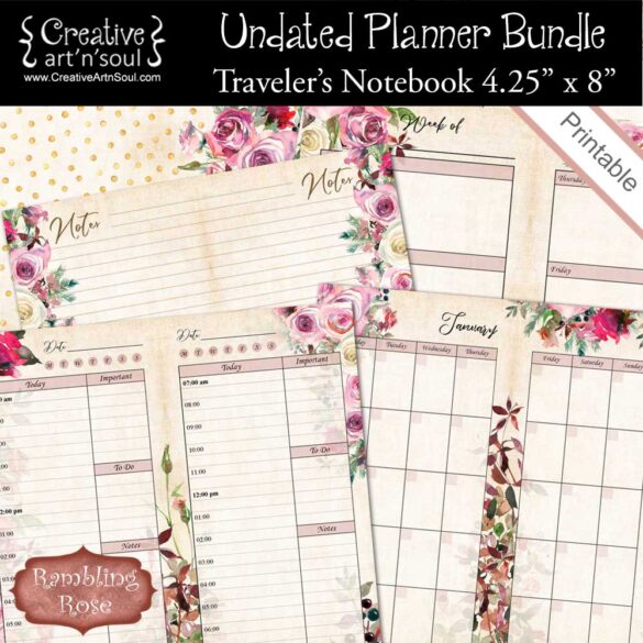 Rambling Rose Printable Traveler's Notebook Planner - Creative ArtnSoul