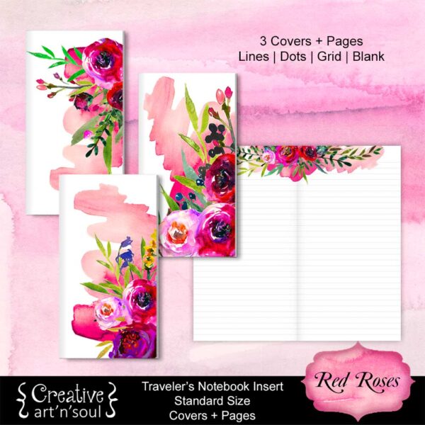 Travelers Notebook Printable Inserts, Red Roses