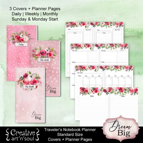 Dream Big Printable Travelers Notebook Planner Inserts - Creative ArtnSoul