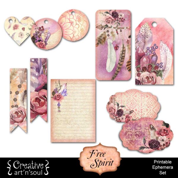 Free Spirit Printable Junk Journal Ephemera Set