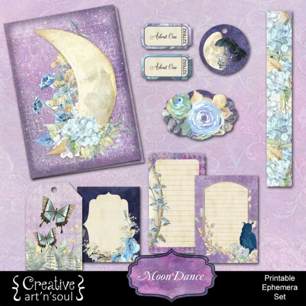 MoonDance Printable Junk Journal Ephemera Set