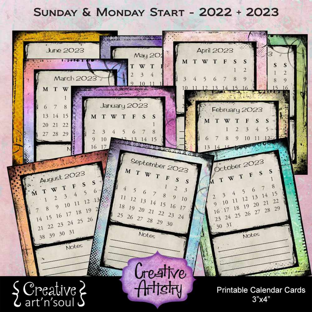 Creative Artistry Printable Calendar Cards 2022+2023 3″x4″ - Creative  ArtnSoul