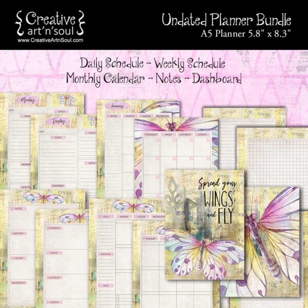 Printable Planner Bundle, A5 Planner, Spread Your Wings