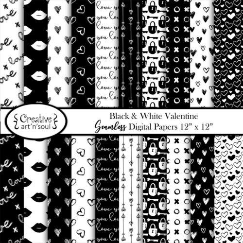 Black and White Valentine Seamless Digital Papers