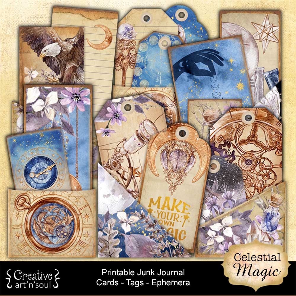 Printable Junk Journal Elements & Ephemera, Celestial Magic