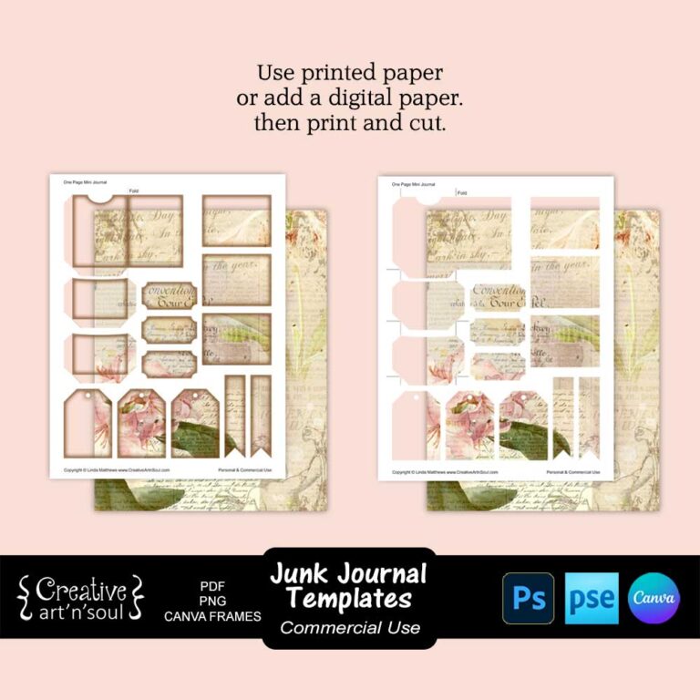 Mini Journal Back Printable Junk Journal Templates, One Page Mini Junk Journal - CreativeArtnSoul