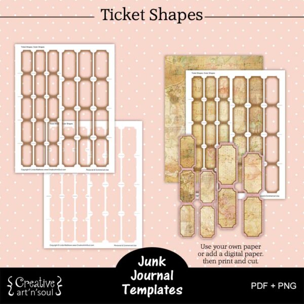 Junk Journal Templates, Ticket Shapes