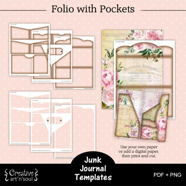 Junk Journal Templates, Folio with Pockets