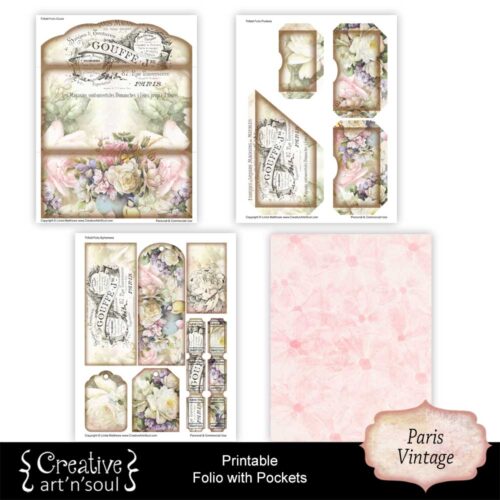 Printable Junk Journal Folio with Pockets, Paris Vintage - CreativeArtnSoul