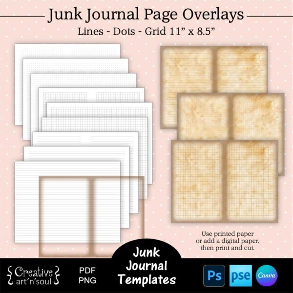 Junk Journal Page Templates Lines Dots Grd