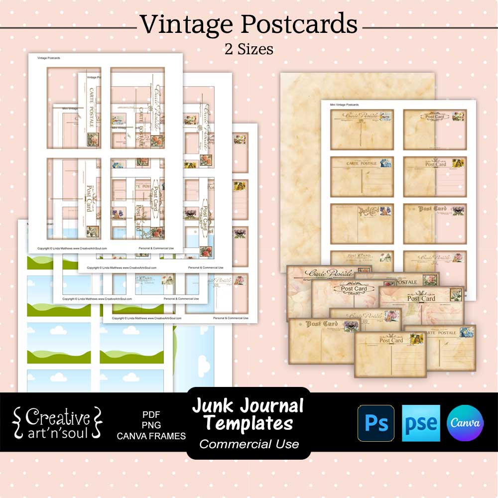 Printable Junk Journal Templates, Vintage Postcards Printable Junk Journal Templates, Vintage Postcards