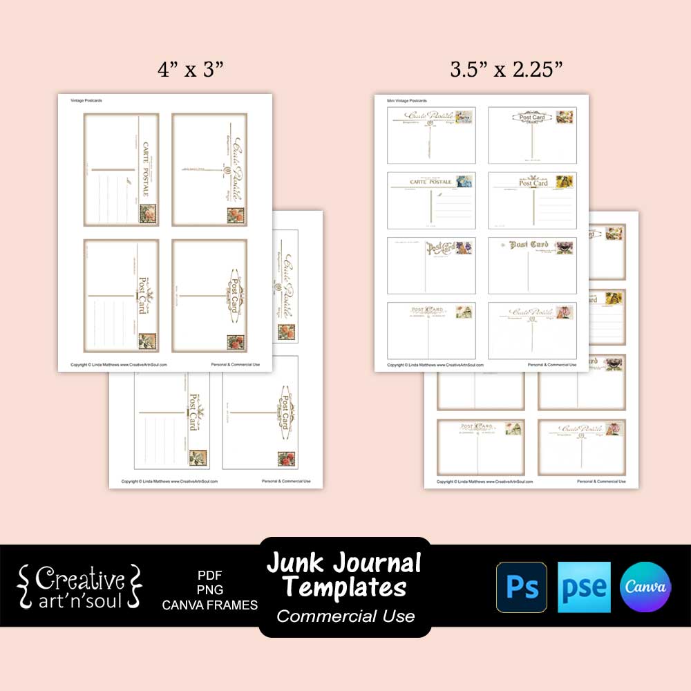 Printable Junk Journal Templates, Vintage Postcards Printable Junk Journal Templates, Vintage Postcards