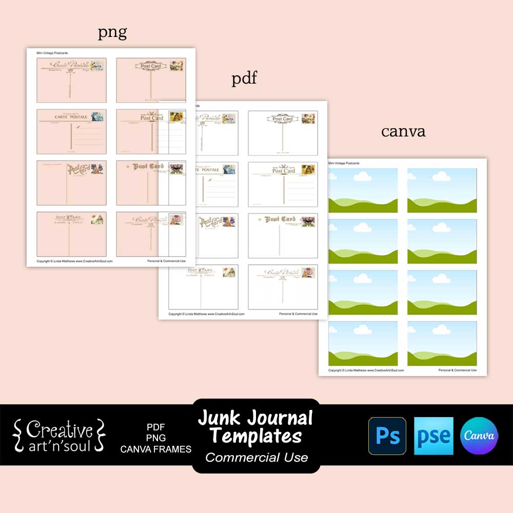 Printable Junk Journal Templates, Vintage Postcards Printable Junk Journal Templates, Vintage Postcards