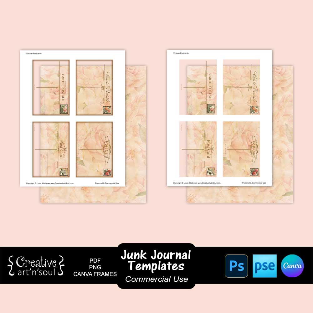 Printable Junk Journal Templates, Vintage Postcards Printable Junk Journal Templates, Vintage Postcards