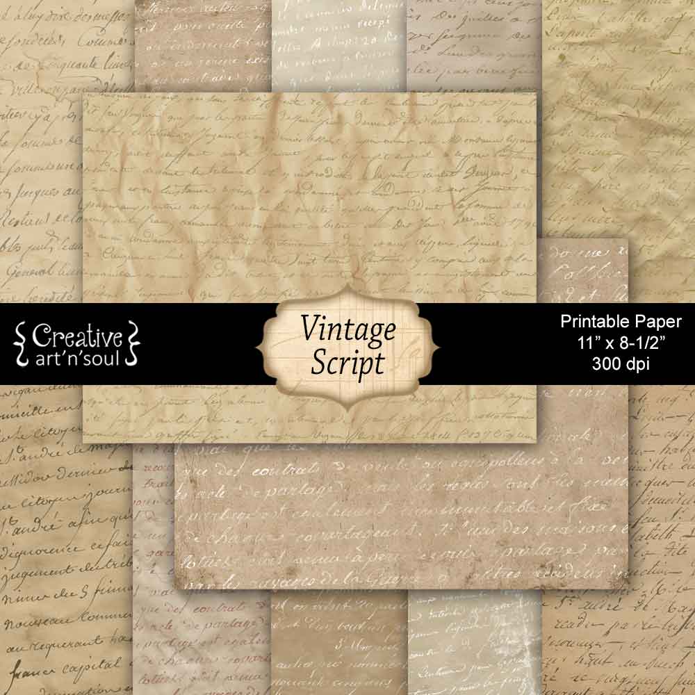 Vintage Script Printable Paper Creative ArtnSoul