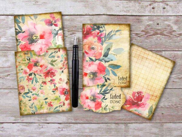 Faded Rose Garden Printable Journal Cards and Pocket