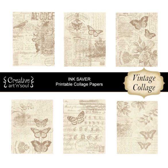Printable Junk Journal Papers, Ink Saver Collage - CreativeArtnSoul
