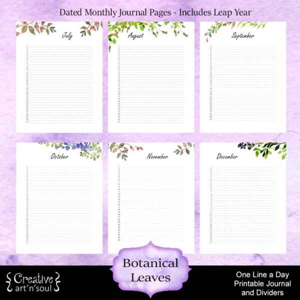 Printable One Line a Day Journal and Dividers