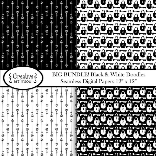 Black and White Valentine Seamless Digital Papers
