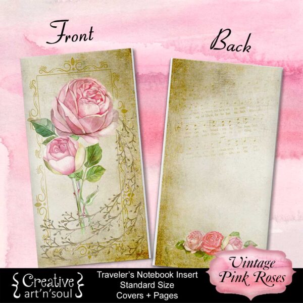 Travelers Notebook Printable Inserts, Vintage Pink Roses