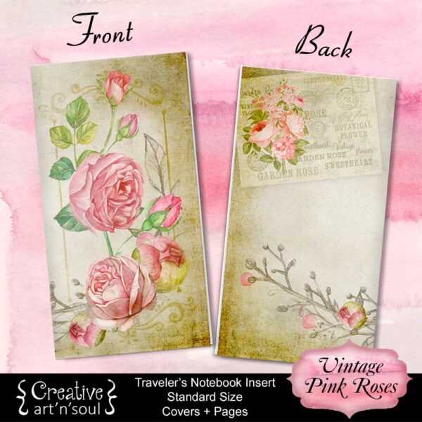 Travelers Notebook Printable Inserts, Vintage Pink Roses