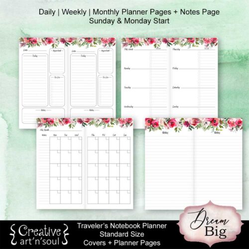 Printable Travelers Notebook Planner Inserts, Dream Big - CreativeArtnSoul