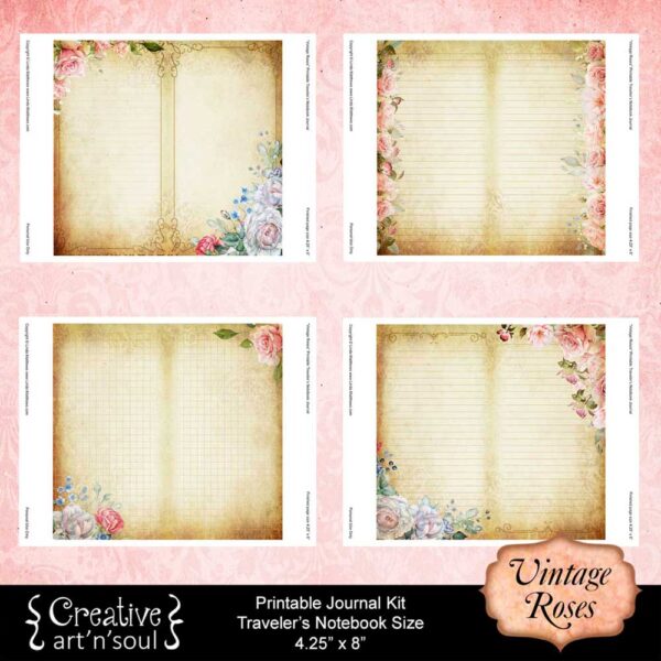 Vintage Roses Traveler’s Notebook Printable Journal