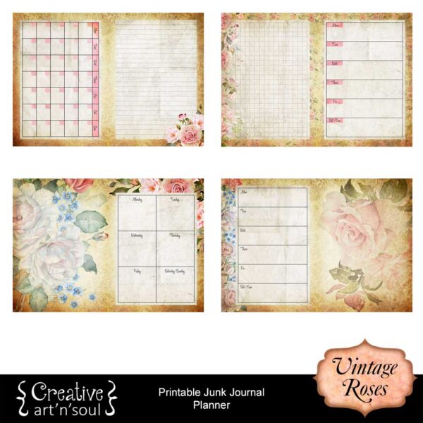 Vintage Roses Printable Junk Journal Planner