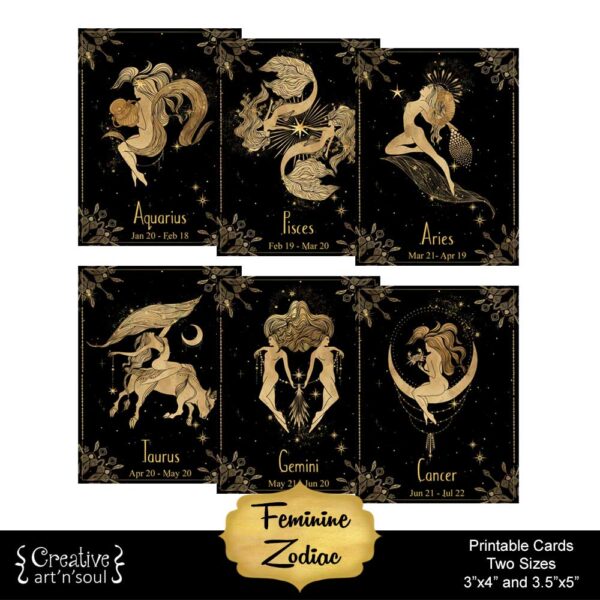 Feminine Zodiac Printable Cards