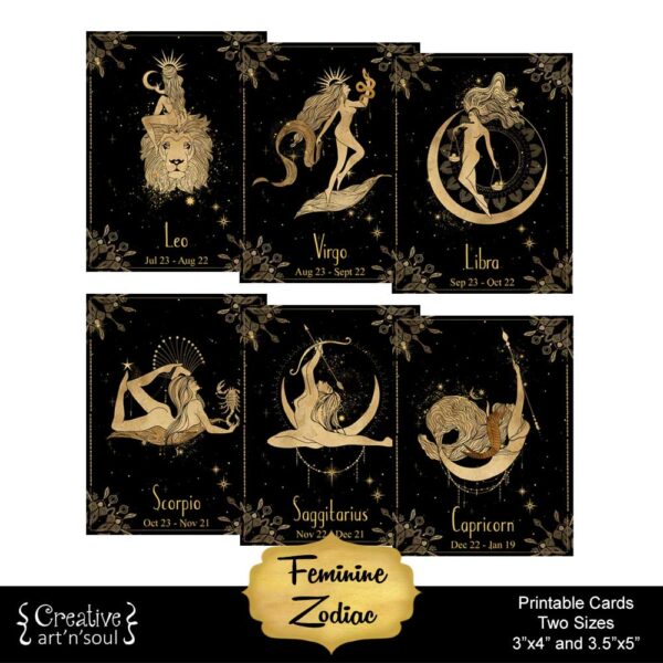 Feminine Zodiac Printable Cards