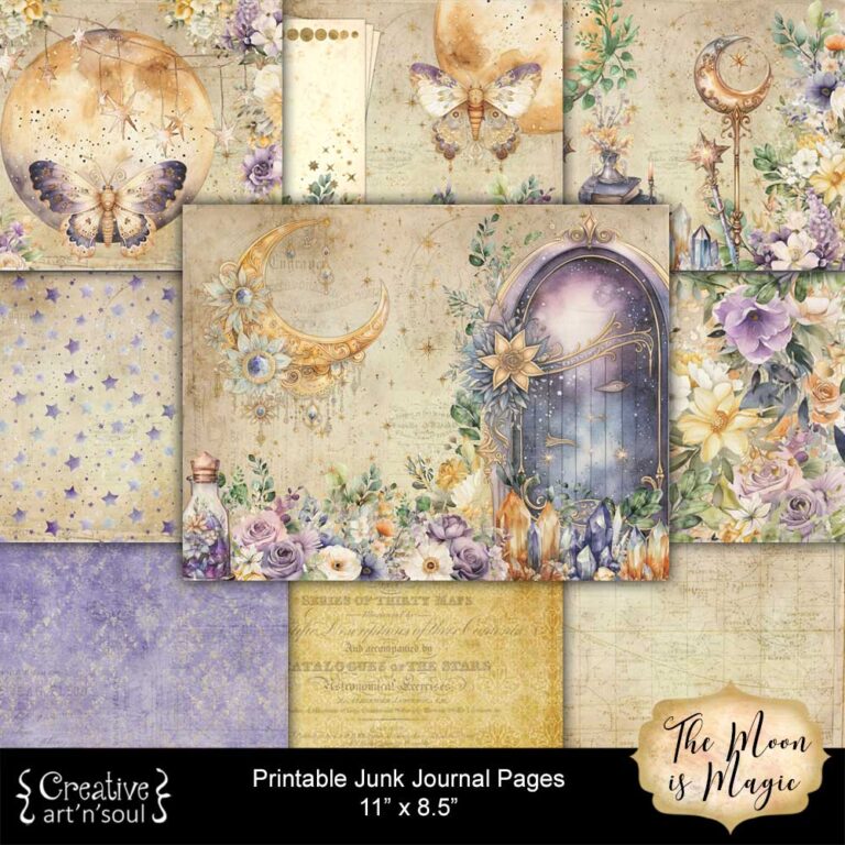 Printable Junk Journal Papers, The Moon is Magic - CreativeArtnSoul