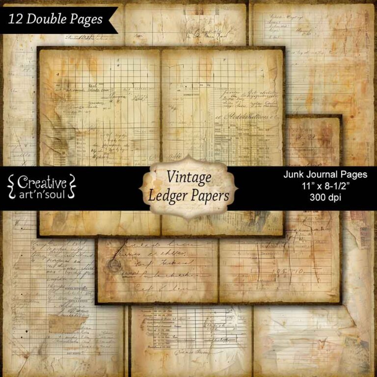 Printable Junk Journal Pages, Vintage Ledger Papers - Creative ArtnSoul