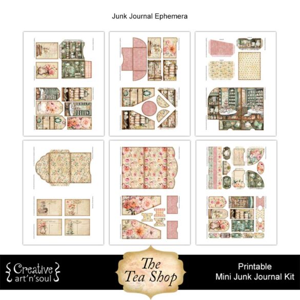 Printable Mini Junk Journal Kit, The Tea Shop - CreativeArtnSoul