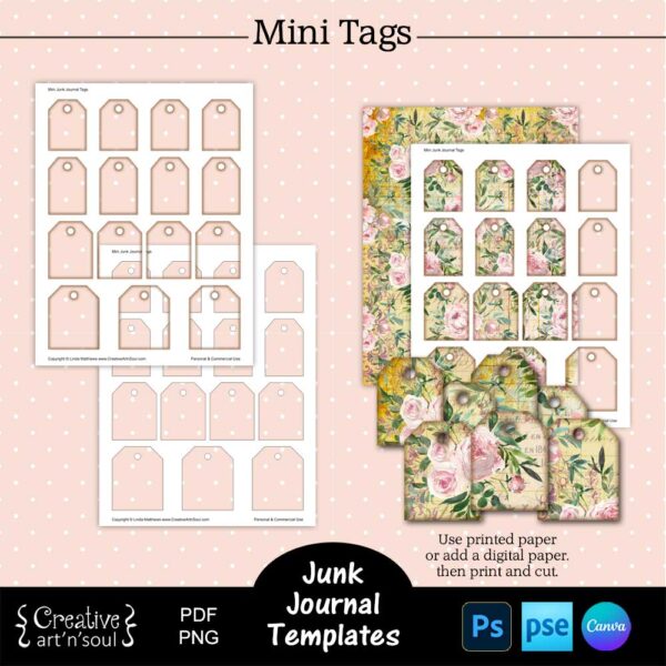 Printable Junk Journal Mini Tags Template