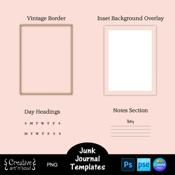 Junk Journal Calendar Cards Template