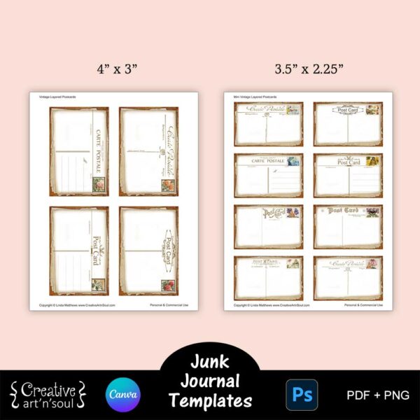 Printable Junk Journal Templates, Vintage Layered Postcards
