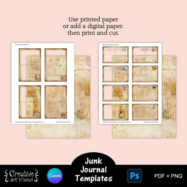 Printable Junk Journal Templates, Vintage Layered Postcards