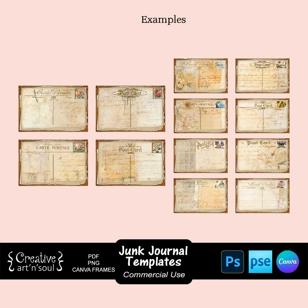 Printable Junk Journal Templates, Vintage Layered Postcards Printable Junk Journal Templates, Vintage Layered Postcards