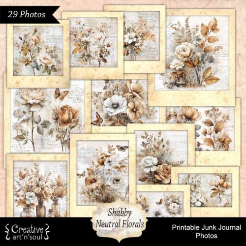 Printable Junk Journal Photos Shabby Neutral Florals