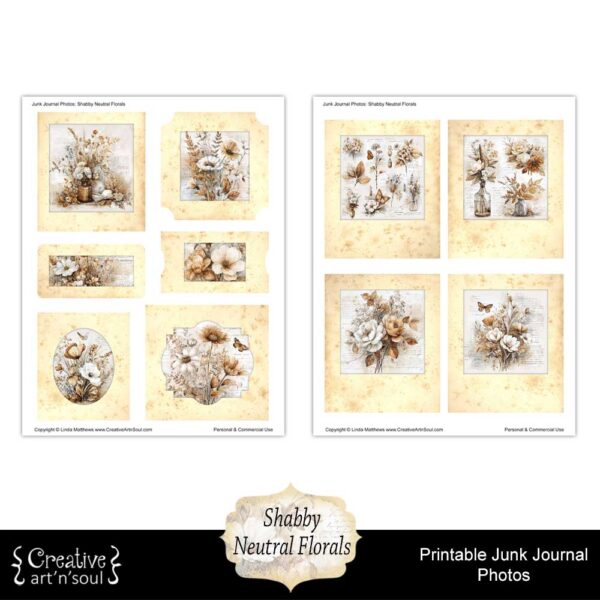 Printable Junk Journal Photos Shabby Neutral Florals