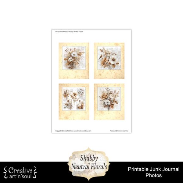 Printable Junk Journal Photos Shabby Neutral Florals