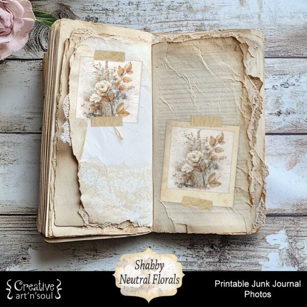 Printable Junk Journal Photos Shabby Neutral Florals