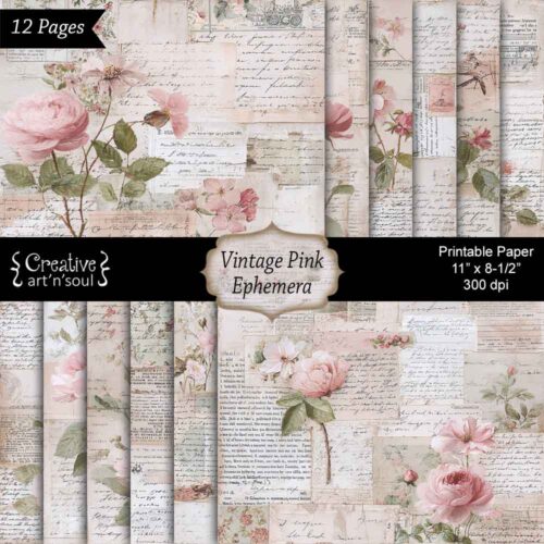 Printable Junk Journal Papers Pink Vintage Ephemera
