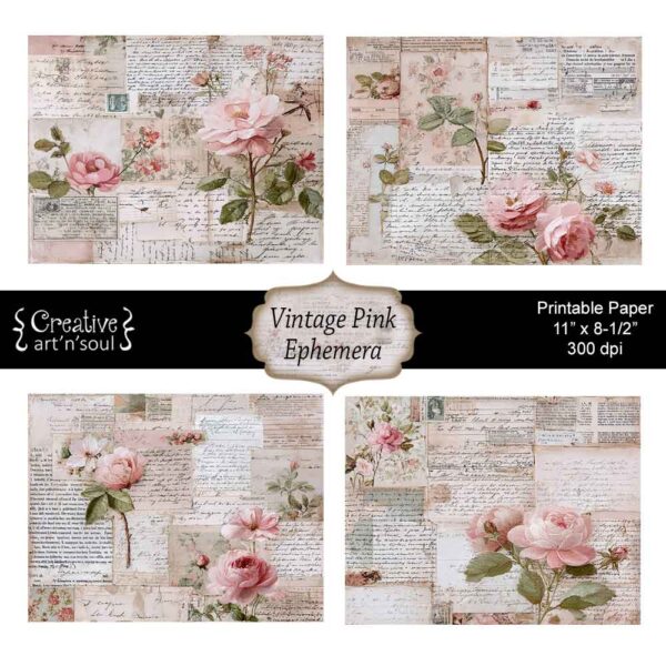 Printable Junk Journal Papers Pink Vintage Ephemera