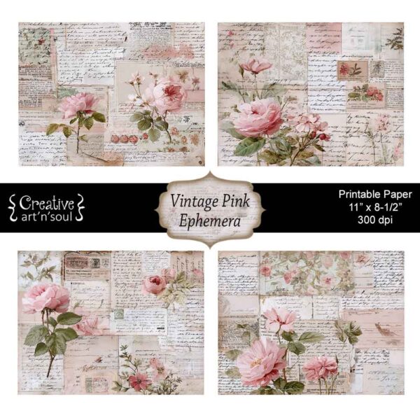 Printable Junk Journal Papers Pink Vintage Ephemera