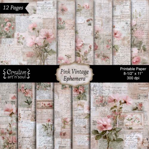 Printable Junk Journal Papers Pink Vintage Ephemera