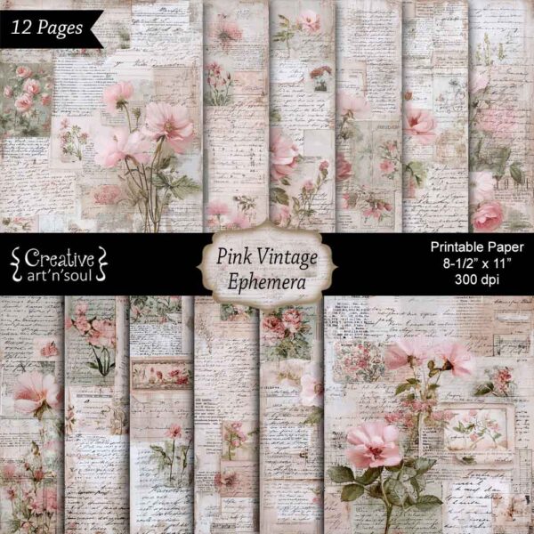 Printable Junk Journal Papers Pink Vintage Ephemera