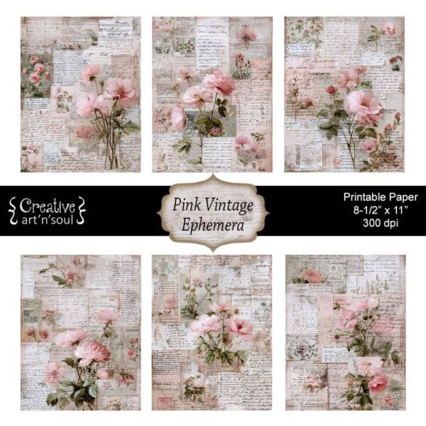 Printable Junk Journal Papers Pink Vintage Ephemera