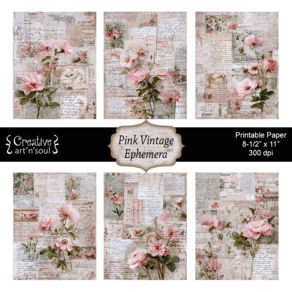 Printable Junk Journal Papers Pink Vintage Ephemera